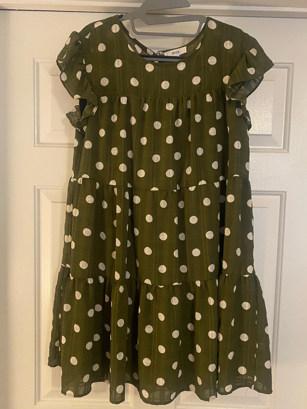 Mine Olive Green Polka Dot Tiered Dress
